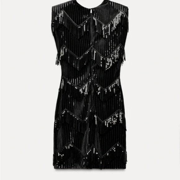 ZARA FRINGED SEQUIN VELVET DRESS - Picture 4 of 5